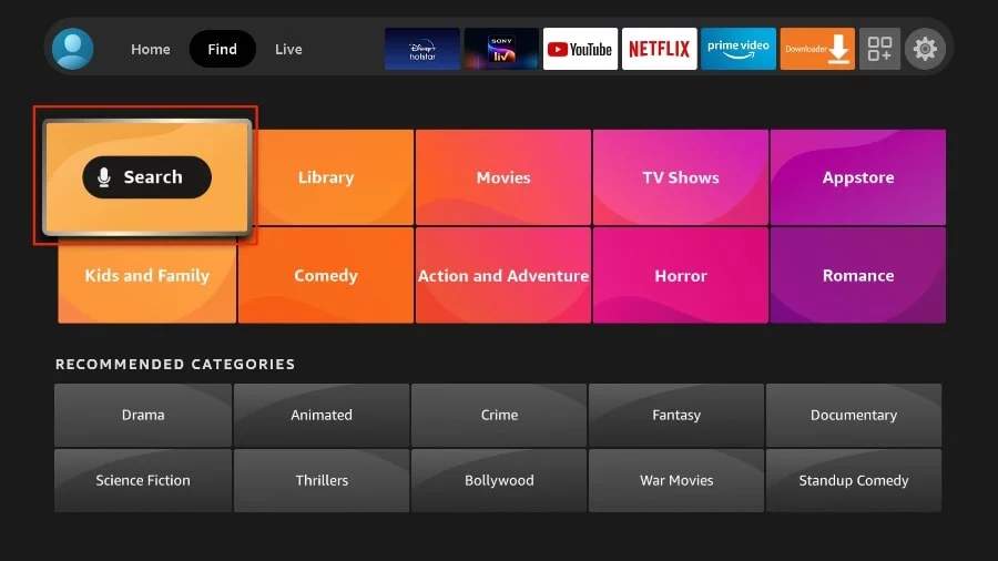 Select Search at the top