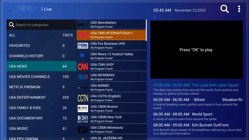 Channels list