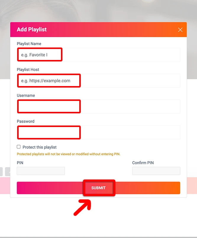 Playlist name in the first box